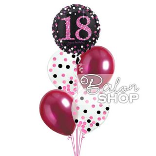 Helijumski buket za 18. rodjendan crno – pink