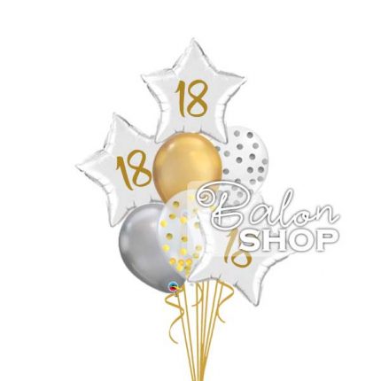 zlatno srebrni buket balona za 18 rodjendan