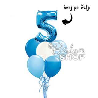 Plavi rođendanski buket balona sa brojem