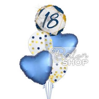 Plavo zlatni baloni za 18. rođendan u buketu za muškarce