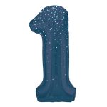 broj 1 balon plavi sa gliterom