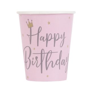 Roze happy birthday čaše sa krunom