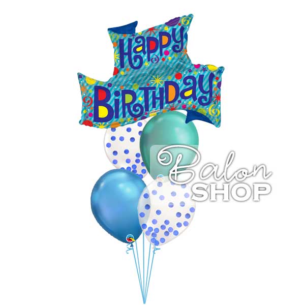 Plavo & zeleni rođendanski buket balona