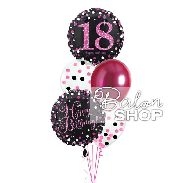 Pink crni baloni za 18. rođendan u buketu