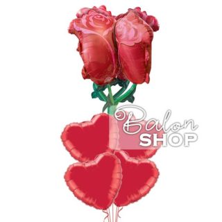 Ruža 4D u buketu balona sa srcima