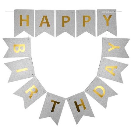 srebrni baner happy birhday