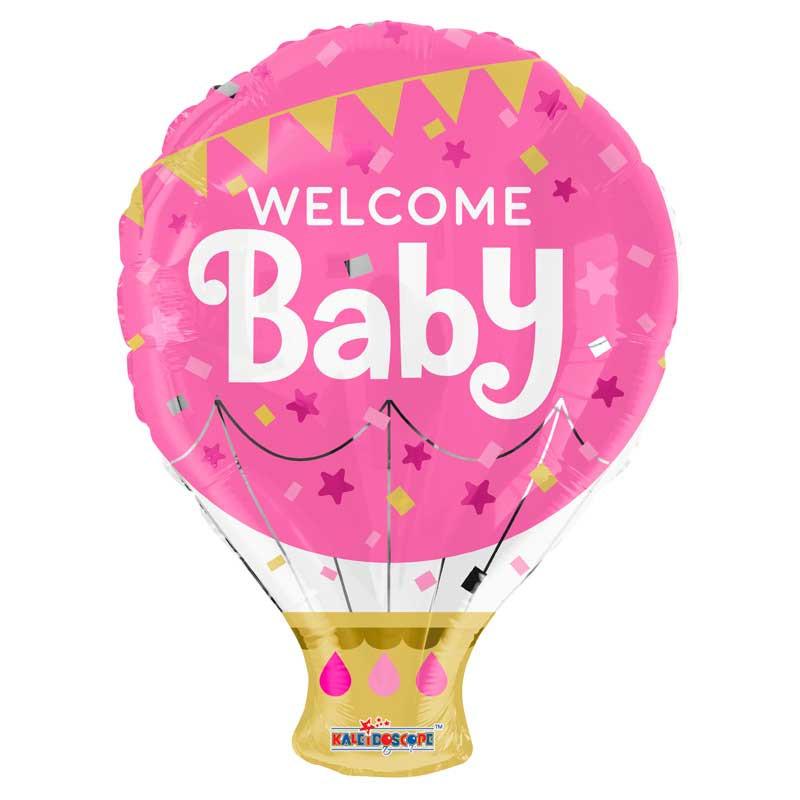 welcome baby hot air balon roze